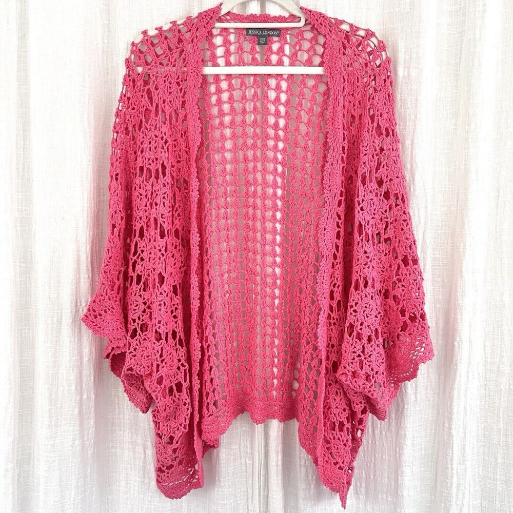 Jessica London Open Crochet Cardigan - Pink